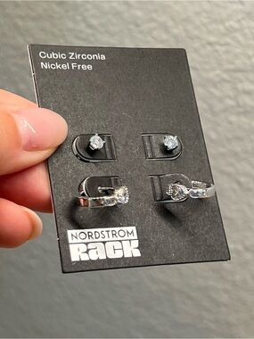 Nordstrom Silver-Tone Cubic Zirconia Ring and Stud Earring Set